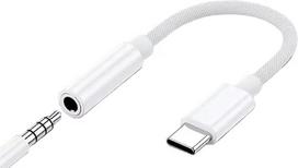 Nailono USB C tipo į 3,5 mm ausinių adapteris, suderinamas su „Hi-Fi“ garso įranga, tinka „iPhone 15/16/16 Pro Max/16e/16+“, „Samsung Galaxy S25/S24/S23FE/S22/S21/S25 Edge/S25 Ultra“, „MacBook“, baltas, 2 vnt. rinkinys