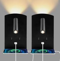 Naktinio staliuko skaitymo lempa 3 W + 9 W, 3000 K, LED sieninis šviestuvas su USB įkrovimo prievadu ir jungikliu, pasukama naktinė lempa, sieninis šviestuvas miegamajam, laiptams, prieškambariui, svetainei, viešbučiui (su lentynomis, juodos spalvos)