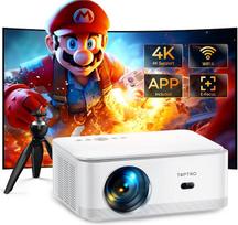 Namų kino projektorius su „Android TV“, vaizdo projektorius su natūralia 1080p HD raiška, palaiko 4K, elektrinį fokusavimą ir automatinę trapecioidinio iškraipymo korekciją, „Wi-Fi 6“, „Bluetooth“