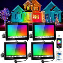 NATPOW LED RGB lauko prožektorius, 30 W išmanusis RGB prožektorius su nuotolinio valdymo pulteliu ir "Bluetooth" programėlės valdymu, 16 milijonų spalvų, reguliuojamas, IP66 vandeniui atsparus LED prožektorius, skirtas lauko patalpoms sode (4 vnt.)