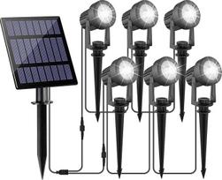 NATPOW saulės sodo prožektorius, LED saulės prožektorių saulės žibintai sodui lauke, IP65 vandeniui, 2 ryškumo lygiai, 6000 K nuo sutemų iki aušros, sodo apšvietimas medžiams, sodo takui (6 in 1)