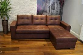 Natūralios odos kampinė sofa „Mallorca Spades“, 245 x 170 cm, sofa-lova su miego funkcija ir daiktų dėže, natūralios odos su dekoratyviniais siūlais, kampinė sofa