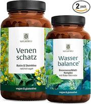 NATURTREU® dilgėlių kapsulių kompleksas ir ruto-dobilų kompleksas | Vandens balanso ir venų sveikatos rinkinys – veganiškas – 120 ruto-dobilų kapsulių ir 90 vandens tablečių