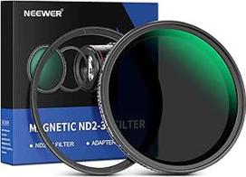 NEEWER 62 mm magnetinis kintamas ND filtras ND2-ND32 (1-5 žingsniai) su magnetiniu adapterio žiedu, HD reguliuojamas neutralaus tankio filtras su vandeniui atsparia dvipuse 30 sluoksnių danga, be X kryžiaus