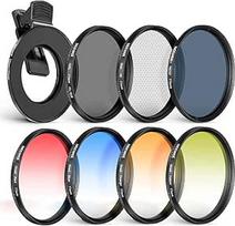 NEEWER 77 mm objektyvo filtrų rinkinys su mobiliojo telefono objektyvo spaustuku, CPL + ND32 + žvaigždė + 4 laipsniuoti spalvoti filtrai, suderinami su "iPhone 17", 16, 16e, 15, 14 "Pro Max", "Canon", "Nikon" ir "Sony" fotoaparatais