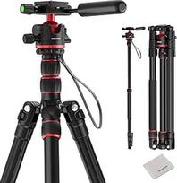 NEEWER BASICS TP08 Fotoaparato trikojis Monopodas 77 colių kompaktiškas lengvas DSLR kelionių video trikojis 360° rutulinė galvutė "Arca" tipo greitojo atleidimo plokštelė apversta centro ašimi ir 2 valymo šluostės, maks. Apkrova 13 lb