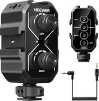 NEEWER MM01 Dviejų kanalų mikrofono garso maišytuvo adapteris su 3,5 mm TRS kabeliu, stereofoniniu ir monofoniniu jungikliu, "Cold Shoe" laikikliais DSLR fotoaparatams, išmaniesiems telefonams, baterijomis maitinamiems mikrofonams vaizdo įrašams
