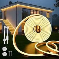 Neoninė LED juosta 10 m, 230 V vandeniui atspari ugniai atspari IP65 LED juosta Šiltai balta 3000 K LED pasakų žibintai Lauko 120 LED/M Lanksti "pasidaryk pats" šviesos juosta lauke su maitinimo šaltiniu namams, šaliai