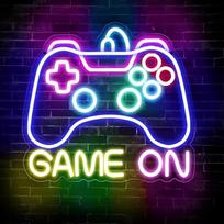 Neono iškaba „Game On“ – žaidėjams skirta neono lemputė su LED, žaidimų kambario dekoracija