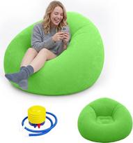 Neperšlampamas pripučiamas pupelių maišas su oro pompa, nešiojama oro sofa kempingui, paplūdimiui, baseinui ir suaugusiems vaikams (žalia)