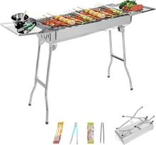Nerūdijančio plieno BBQ anglių kepsninė 121 x 30 x 74 cm Dūminimo kepsninė Sulankstoma kepsninė XXL Nešiojama stovyklavimo dvigubo sluoksnio sulankstoma kepsninė 5-10 žmonių lauko maisto ruošimui Stovyklavimas Žygiai Piknikas