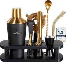 Nerūdijančio plieno kokteilių rinkinys iš 11 dalių - 700 ml kokteilių plaktuvų rinkinys su stovu ir baro priedais, kokteilių plaktuvų rinkinys, barmeno rinkinys, kokteilių maišymo rinkinys, baro rinkinys, dovanų rinkinys, juodas ir auksinis