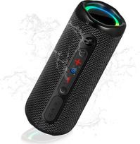 Nešiojamas „Bluetooth 5.3“ garsiakalbis, atsparus vandeniui (IPX7), 20 val. baterijos veikimo laikas, 24 W galingi žemieji dažniai ir 360° erdvinis garsas, belaidis garsiakalbis, skirtas naudoti lauke, vakarėliams ir kelionėms, juodos spalvos