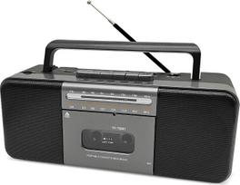 Nešiojamas „Bluetooth“ kasetinis grotuvas „Boombox“ su kasetiniu įrašymo įrenginiu, AM/FM/SW radiju, 10 W galingumo dvigubais garsiakalbiais, USB/TF/MP3 atkūrimo funkcija, ausinių lizdu, maitinimu iš elektros tinklo ir baterijų – pilkos spalvos