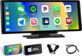 Nešiojamasis automobilių radijas su „Apple CarPlay“ ir „Android Auto Wireless“, 10,4 colių jutiklinis automobilių multimedijos grotuvas su „Mirror Link“, „Bluetooth“, FM, GPS, „Wi-Fi“, AUX kabeliu, 64GB TF kortele, DC 7–33 V