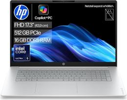 Nešiojamasis kompiuteris „HP OmniBook 3“ (17,3 colių FHD ekranas, „Intel Core Ultra 5“, 16GB RAM, 512GB, „Windows 11“, QWERTZ) – sidabrinis