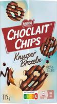 Nestlé Choclait Chips Crisp Pretzels, traškūs sūrūs gražgarstės, įvynioti į pieninį šokoladą ir apiberti dekoratyvinėmis juodo šokolado juostelėmis, pakuotė po 1 (1 x 115 g)