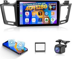 NHOPEEW 4+128G „Android“ automobilių radijas, skirtas „Toyota RAV4“ (2013–2019 m.) modeliams, su belaidžiu „CarPlay“ ir „Android Auto“ – 10 colių „Incell“ ekranas, palaiko „Wi-Fi“, GPS, valdymą per vairą + galinio vaizdo kamerą, „CANbus“