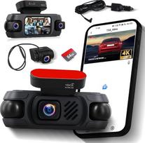 NHOPEEW 360° vaizdo registratorius 4K su 1080P vidaus ir galinio vaizdo kameromis, automobilinis vaizdo registratorius su „Wi-Fi“ ir GPS, naktinio matymo funkcija, ciklinis įrašymas, G-jutiklis + 64GB kortelė