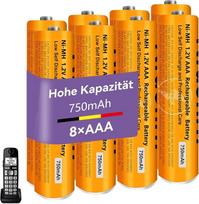 NI-MH baterija telefonui, „Gigaset“ rageliui, 1,2 V, 750 mAh AAA baterija telefonui, 8 vnt. pakuotė įkraunamų AAA baterijų „Panasonic“ bevieliams telefonams