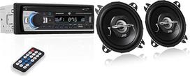 NK automobilinis radijo imtuvas su "Bluetooth 4.0-1 DIN", 4x40 W, AUX funkcija, MP3 grotuvu ir dviguba USB jungtimi, FM stereogarsas ir JVC CS-J420X 10 cm 2 kanalų koaksialinis garsiakalbis, 2 vnt.