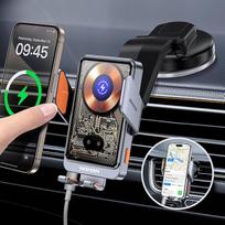 NOHON mobiliojo telefono laikiklis automobilyje su įkrovimo funkcija: Belaidis įkroviklis automobilinis iPhone 15/14/13, su ventiliacijos siurbtuku, automatiniu prispaudimu, 15 W Qi mobiliojo telefono laikiklis automobiliams,