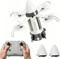 Nuotolinio valdymo raketos stiliaus dronas – žaislas vaikams, nuotolinio valdymo dronas | Purškimo ir LED apšvietimas, bešepetis variklis, 2 akumuliatoriai, paleidimas ir nusileidimas vienu paspaudimu, 2,4 GHz nuotolinio valdymo orlaivis, skirtas naudoti