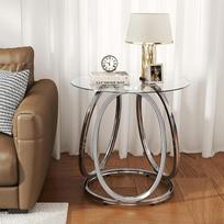 O&K FURNITURE Sidabrinis stiklinis staliukas svetainei, miegamajam, namų biurui Modernus apvalus stiklinis staliukas su metaliniu rėmeliu, chromuotas 61 x 61 x 63 cm (plotis x gylis x aukštis)