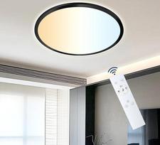 ONDTA LED lubų šviestuvas, reguliuojamas, 22 W, 2800 LM, 2700 K - 6500 K, virtuvės šviestuvas, lubų šviestuvas su nuotolinio valdymo pulteliu, IP44, vonios kambario LED šviestuvas, skirtas vaikų kambariui, svetainei, miegamajam, prieškambariui, juodas, ap