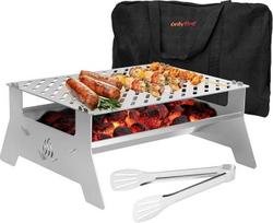 Onlyfire Table Grill, Mobile Charcoal Grill, Stainless Steel Grill System with Carry Bag and Tongs for Outdoor Garden Camping Party Beach Barbecue