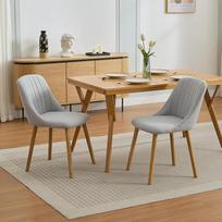 OPULENTHOME 2 valgomojo kambario kėdės, modernios medžiaginės minkštos virtuvės kėdės, išlenktos atlošo valgomojo kambario kėdės su ąžuolo kojomis, valgomojo kambario kėdės be porankių, 2 valgomojo kambario kėdžių rinkinys (pilka, plius dydis)