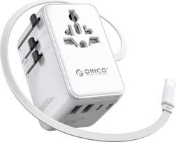 ORICO 70 W kelioninis adapteris visame pasaulyje, universalus kelioninis kištukas su USB C prailginimo kabeliu, kintamosios srovės adapteris, universalus adapteris ES, JK, JAV, AU (baltas)