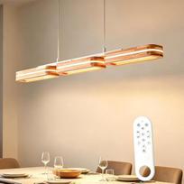 Pakabinamas šviestuvas valgomojo stalui, 100 cm, LED valgomojo lempa, pakabinamas šviestuvas iš medžio, reguliuojamo ryškumo, valgomojo stalo lempa, pakabinamas šviestuvas su reguliuojamu aukščiu ir nuotolinio valdymo pultu, 3000–6500 K, 50 W, 4250 lm, sk