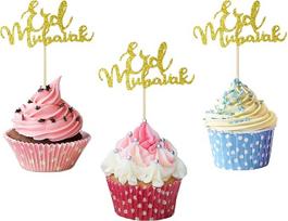Pakuotė 20 Eid Mubarak Cake Toppers Gold Eid Mubarak Cupcake Toppers Ramadano musulmonų Hajj Eid Decor Eid partijos torto dekoracijos
