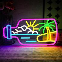 Paplūdimio butelio neono iškaba, tropinės palmės LED neono iškaba, sieninė paplūdimio neono iškaba, USB LED iškaba, skirta miegamajam, alaus barui, kavinei, klubui, verslui, namams, pubui, vyrų poilsio kambariui, vakarėliui, viešbučio dekoracijai