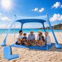 Paplūdimio palapinė su paplūdimio kilimėliu, aukšto lygio apsauga nuo saulės (SPF 50+), 3 x 3 x 2 m, dangaus mėlyna | Komplekte yra smėlio tvirtinimo elementai, aliumininiai strypai ir nešimo krepšys; puikiai tinka kempingui, žvejybai, sodui, piknikui ir