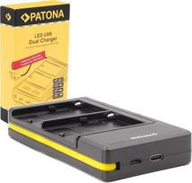 PATONA 141525 Kompaktiškas įkroviklis, skirtas NP-F550, NP-F570 ir NP-F750 baterijoms (2 x 800 mA, USB, dvigubas LED indikatorius, su USB-C įvestimi)