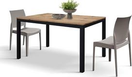 PAZZO DESIGN „Michelle“ id_2092 – išsiskleidžiantis stalas, skirtas svetainei ir virtuvei, su melamino stalviršiu, juodomis metalinėmis kojomis, pagamintas Italijoje, „Rustic Oak“ spalvos, 120 x 80 x 75 cm