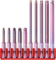 PB Swiss Tools E6.714 CN bitų rinkinys su ilga apvalia galvute ir šešiakampiu lizdu, 2,5–6 mm | 100 % pagaminta Šveicarijoje, padengta plazminiu sluoksniu, pažymėta spalvomis pagal varžtų tipą, skirta profesionaliam varžtų įsukimui pramonėje ir prekyboje