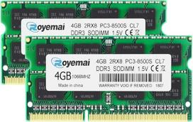PC3-8500 8GB rinkinys (2x4GB) DDR3 1066 MHz RAM 2Rx8 4GB 204 kontaktų SO-DIMM 1,5 V CL7 atminties plėtinys, skirtas „MacBook“, „MacBook Pro“, „iMac“ ir „Mac Mini“