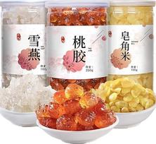 Persikų guma, sniego gniūžtė ir saponino ryžių branduolių derinys, be priemaišų, natūralūs valgomieji maitinamieji ingredientai, paruošti troškinti desertus ir gėrimus (500 g, persikų guma250 g, sniego gniūžtė 150 g, saponino ryžių branduolių derinys)