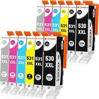 PGI-530 CLI-531 XXL spausdintuvo kasetės, suderinamos su „Canon“ 530, 531; PGI530 CLI531 kasetės, skirtos „Pixma“ TS8750, TS8751, TS-8750, TS-8751; rašalų rinkinys, 12 vnt. (PGBK, juoda, žydra, raudona, geltona, pilka