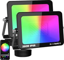 PICAA LED lauko prožektorius, 200 W išmanusis RGB LED prožektorius, 20000 lm, IP66, belaidis programėlės valdymas, muzikos sinchronizavimas, laikmatis, scenos režimai, 16 milijonų spalvų, laikmatis, skirtas sodo vakarėliams ir diskotekoms, su ES kištuku (