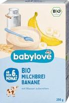 Pieninė košė su padažu, nuo 6 mėnesių, 250 g – prekės ženklas „DM Germany“ – suderinama su „Babylove“ – bananų skonio pieninė košė nuo 6 mėnesių, 250 g