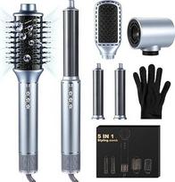 Plaukų stiliatorius 5 in 1 Haarstyler Set,1400 W Airstyler Air Curlers Föhn Mit Rundbürstenföhn Warmluftbürste Föhn Lockenstab Luft Thermal Brush Für Volumen, Trocknen, Glätten & Locken, Grau