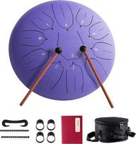 Plieninis liežuvinis būgnas – 10 colių, 11 natų „Hand Pan“ plieniniai būgnai – D-dur meditacijos būgnai, perkusiniai instrumentai su natų knyga, muštuku ir nešimo maišeliu, skirti suaugusiems pradedantiesiems (violetinė spalva)