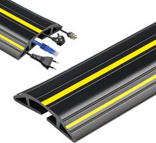 Plokščias grindinis kabelių kanalas – 2 m ilgio PVC kabelių tiltas, 3 grindiniai kanalai kabeliams, grindinė kabelių apsauga, pagal matmenis supjaustyti grindiniai laidų dangčiai, skirti namams, biurui, dirbtuvėms, sandėliui (juodos spalvos)