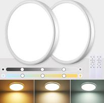 Plokščias LED lubų šviestuvas, 24 W, 3000 K – 6500 K, LED lubų šviestuvas, su reguliuojamu apšvietimu, IP40 atsparus vandeniui, apvalus LED lubų šviestuvas su nuotolinio valdymo pultu, reguliuojamas ryškumas, skersmuo 29 cm (baltas, 2 vnt. rinkinys)