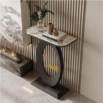 Plonas prieškambario staliukas su marmuro stalviršiu, moderni ilga sofa su metalinėmis kojomis, erdvę taupanti plona konsolė, skirta prieškambariui, svetainei ir mažoms patalpoms (juoda, 40 cm)