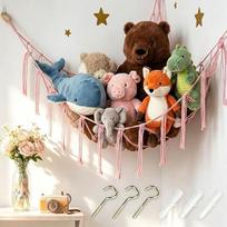 Plūšinių žaislų hamakas, žaislų laikymo tinklelis, plūšinių žaislų hamakas, „Boho“ stiliaus, plūšinių žaislų laikymo sprendimas, vaikų kambarys, pakabinamas organizatorius, vaikų kambario reikmenys, vaikų kambarys, „Preppy Room“ ir